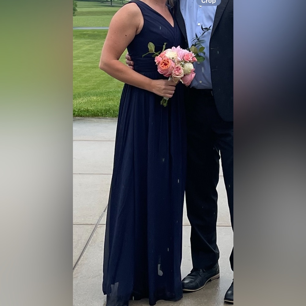 Dark Blue Bridesmaid Dress with Tie Corset Back